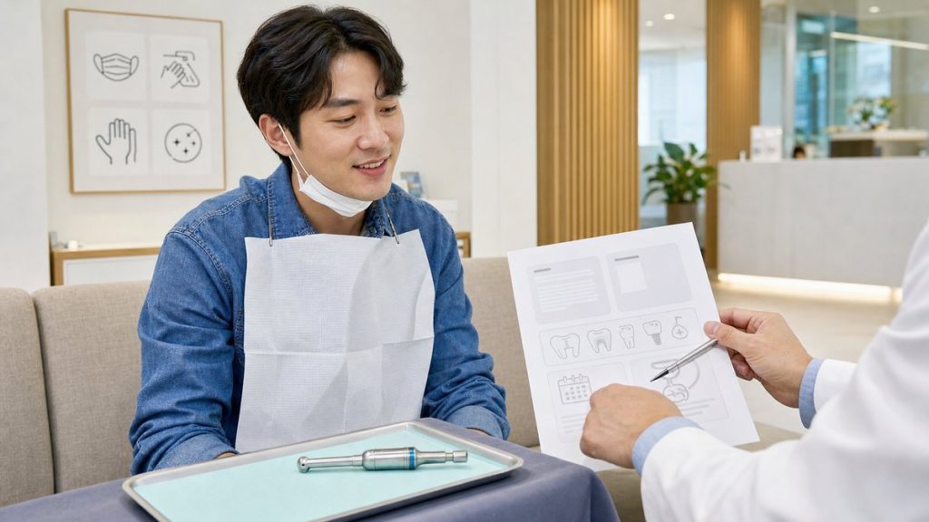 발치 후 임플란트 시기를 상담받는 장면