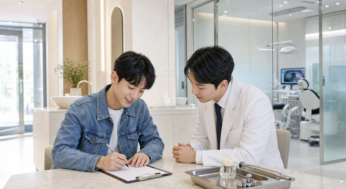 교합 안 맞으면 생기는 신호 2 교합 보철물 샘플로 교합 상태를 설명하는 모습