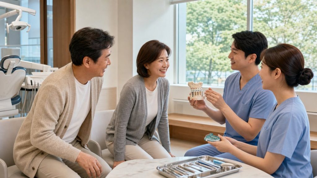 임플란트 상담에서 전신 상태와 생활 습관을 확인하는 장면